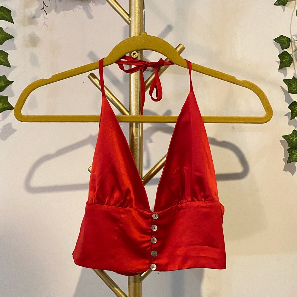 Red Halter-Neck Crop Top